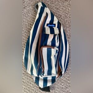 KAVU Rope Sack Sling Crossbody Bag Travel NAVY AND WHITE NAUTICAL STRIPE Hiking